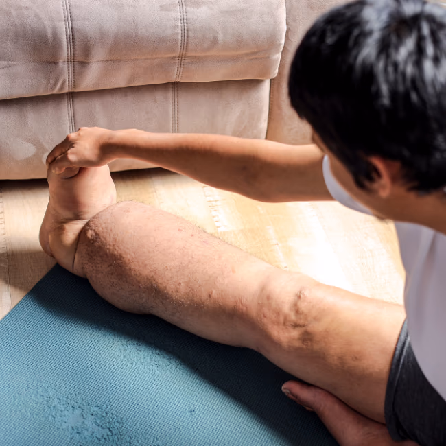 Gamba affetta da linfodema di un paziente in cura presso il Riabilitazione dermatofunzionale presso il centro Hydrokinesia a Foggia